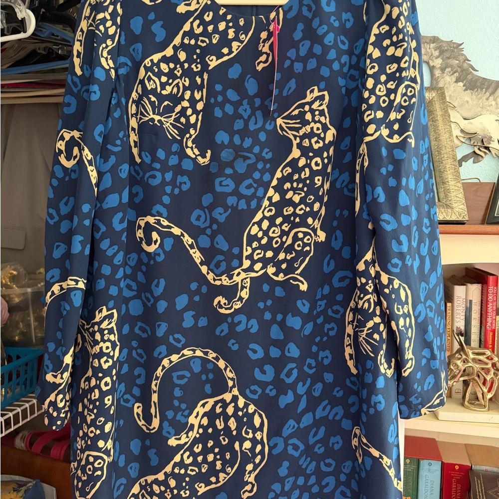Lilly Pulitzer Blue and Gold Tyra silk Long Sleeve Dress